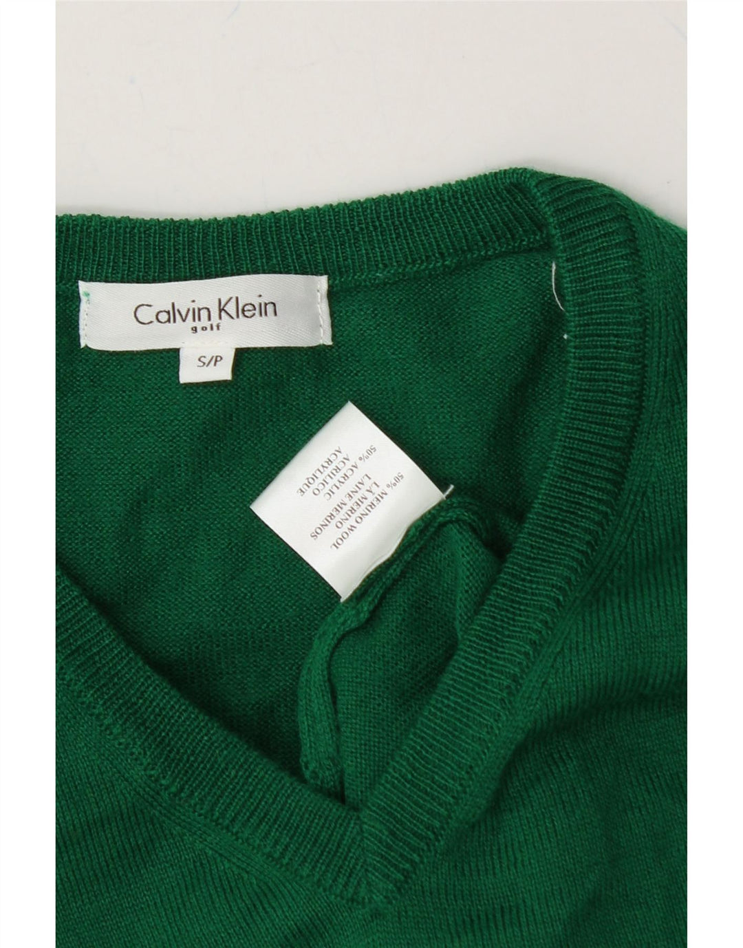 CALVIN KLEIN Mens V-Neck Jumper Sweater Small Green Merino Wool Vintage Calvin Klein and Second-Hand Calvin Klein from Messina Hembry 