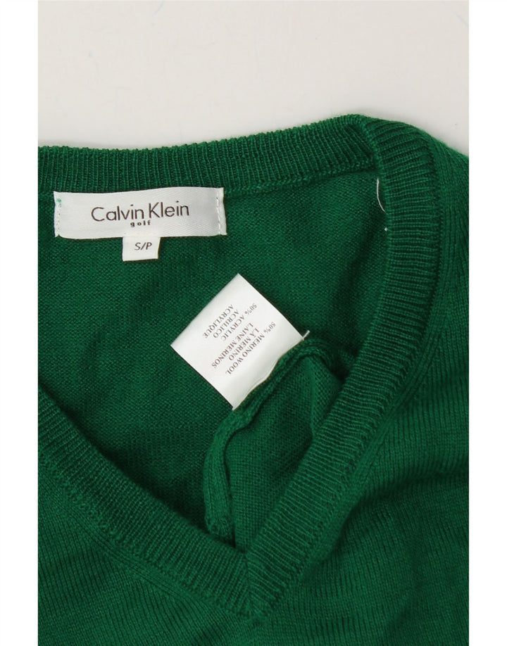CALVIN KLEIN Mens V-Neck Jumper Sweater Small Green Merino Wool Vintage Calvin Klein and Second-Hand Calvin Klein from Messina Hembry 