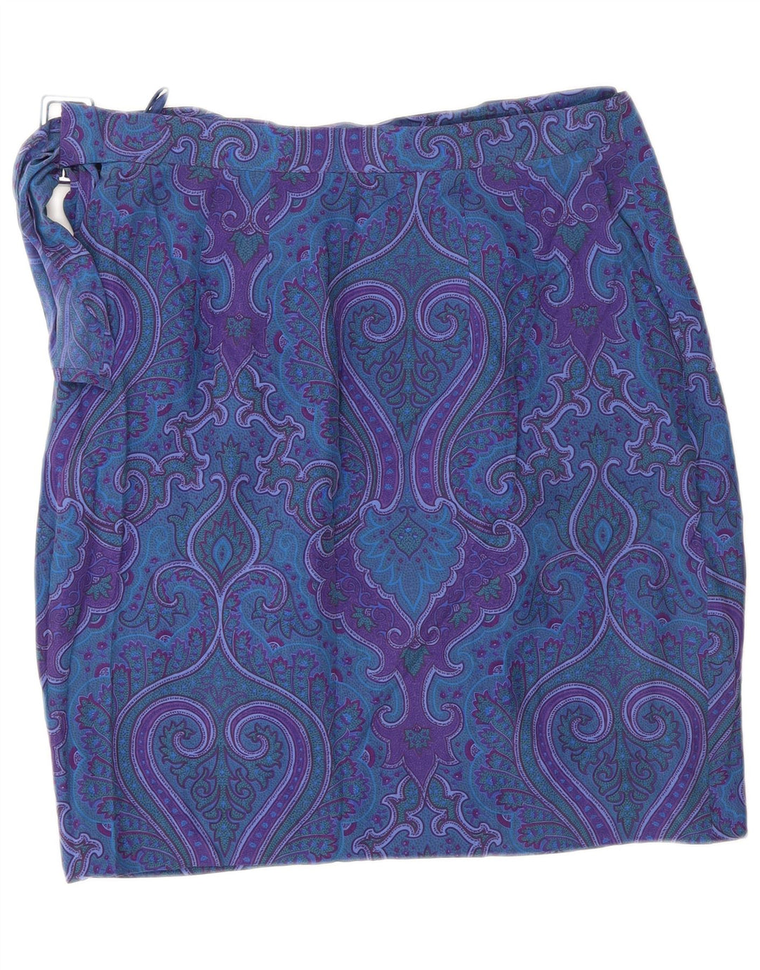 Saia envoltória feminina VINTAGE UE 40 médio W30 azul paisley seda