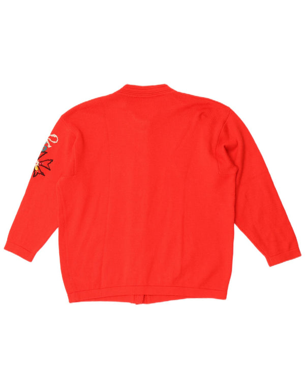 Suéter cardigã feminino vintage Reino Unido 16 Natal geométrico vermelho grande
