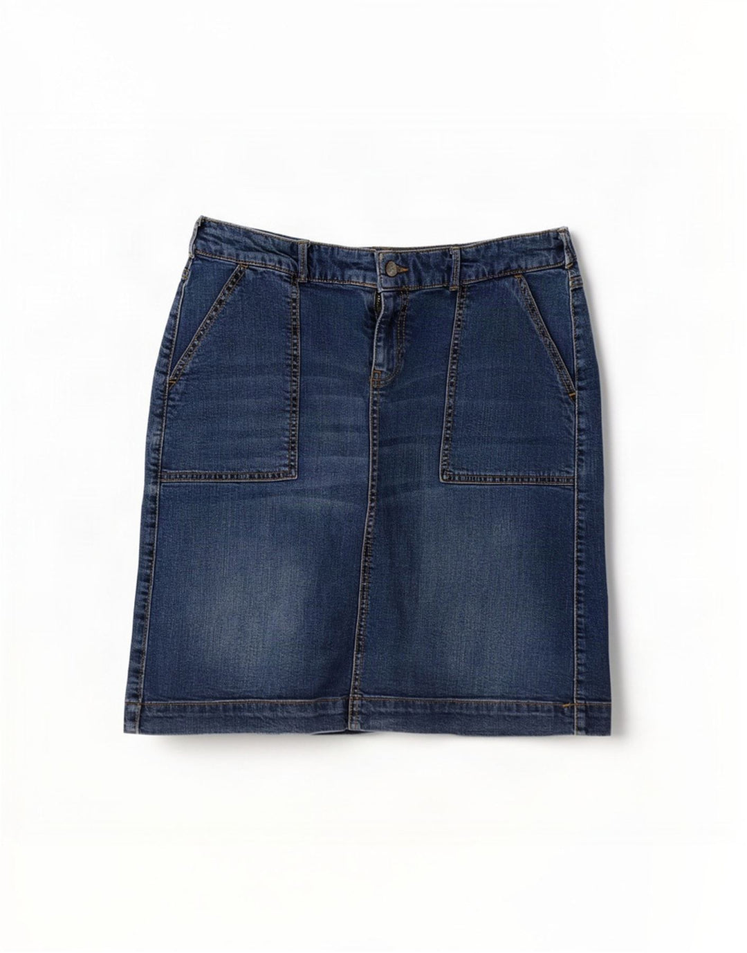 Saia jeans feminina White Stuff EUA 12 médio W32 algodão azul