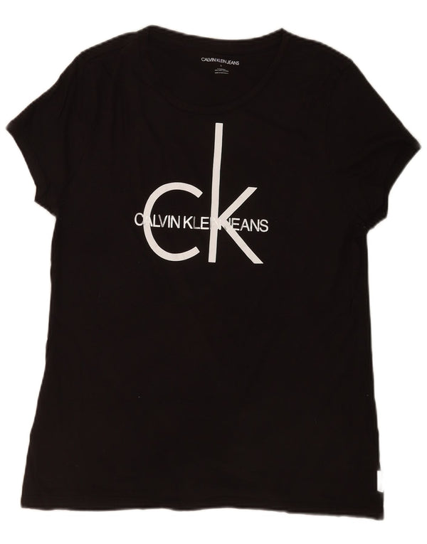 Camiseta feminina Calvin Klein Jeans com estampa gráfica UK 14 grande preta modal