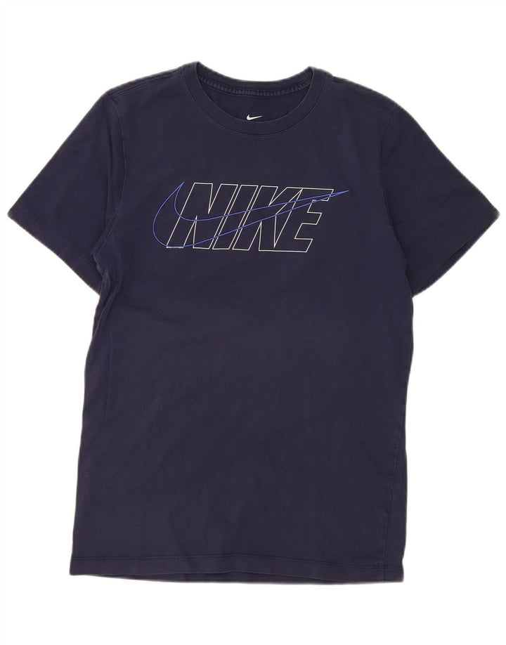 Camiseta Nike masculina gráfica top pequeno algodão azul marinho