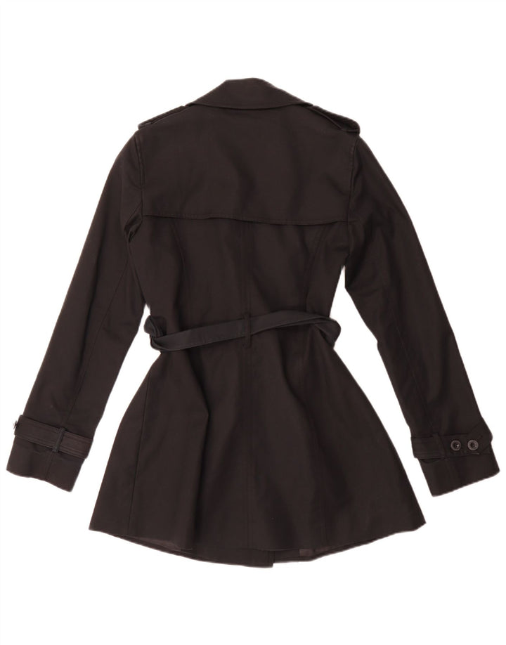 Hobbs Trench Coat feminino UK 8 pequeno algodão preto