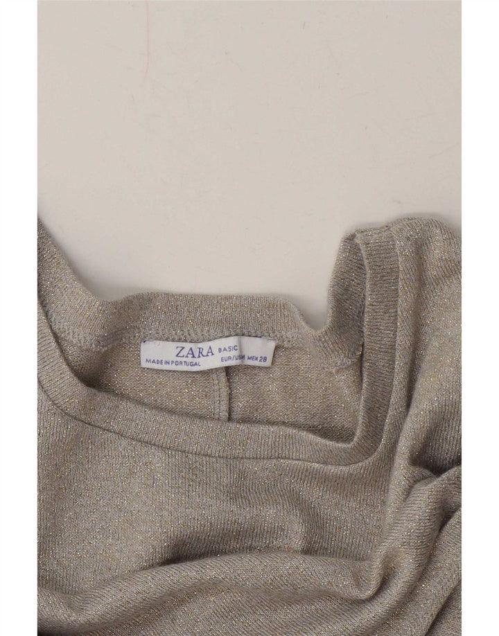Zara blusa feminina cropped oversized top Reino Unido 14 bege médio salpicado