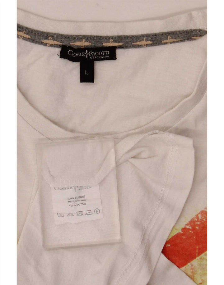 Cesare Paciotti Camiseta masculina gráfica grande algodão branco
