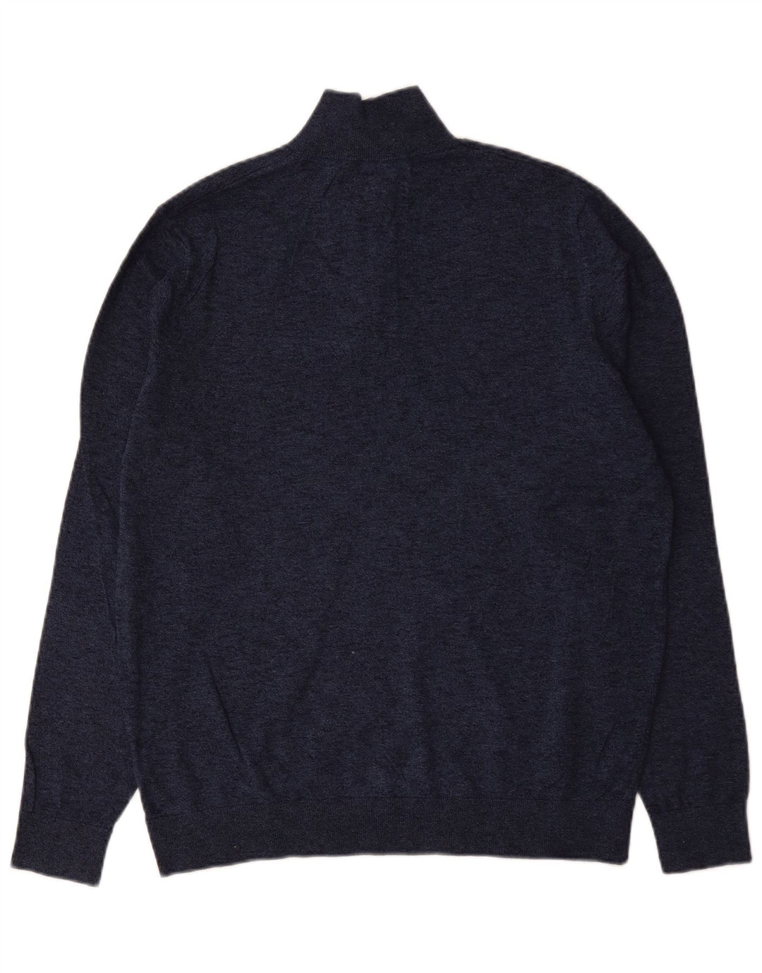 Suéter masculino Marks & Spencer com zíper e gola alta de algodão manchado azul marinho