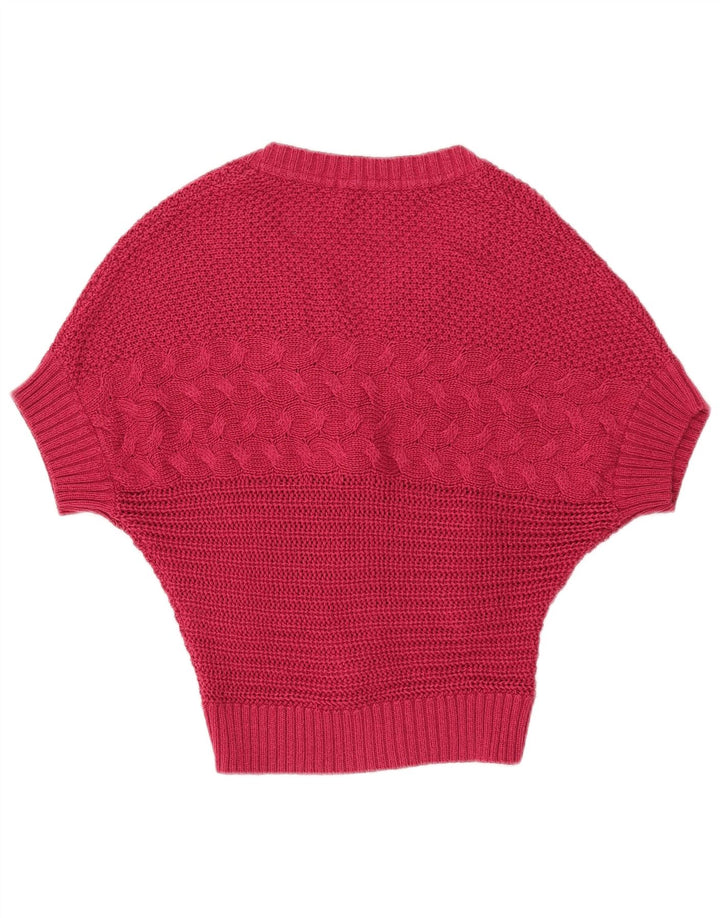 Suéter cardigã feminino vintage Batwing Reino Unido 14 grande rosa