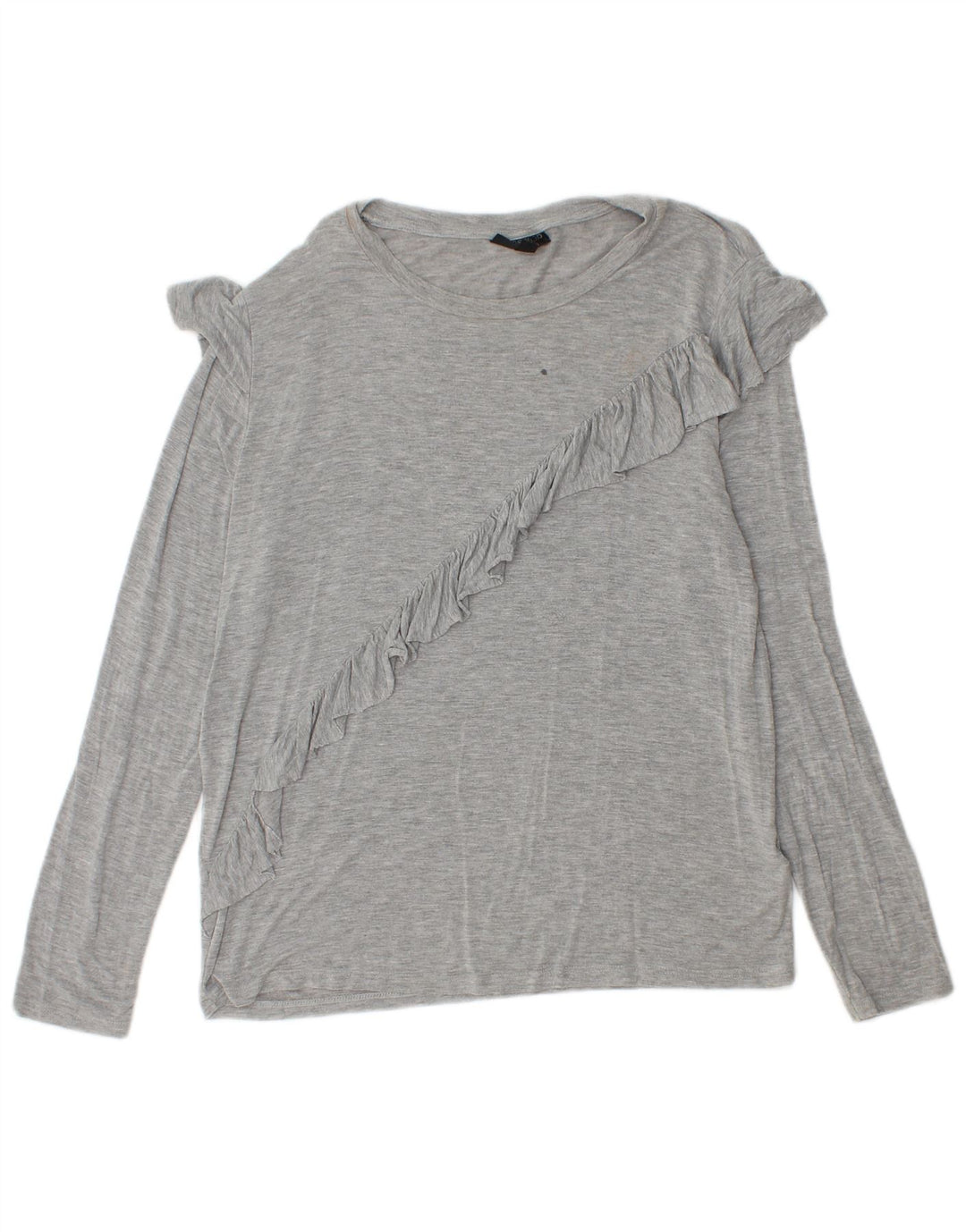 Topshop feminino com babado frontal manga comprida Reino Unido 12 cinza médio manchado