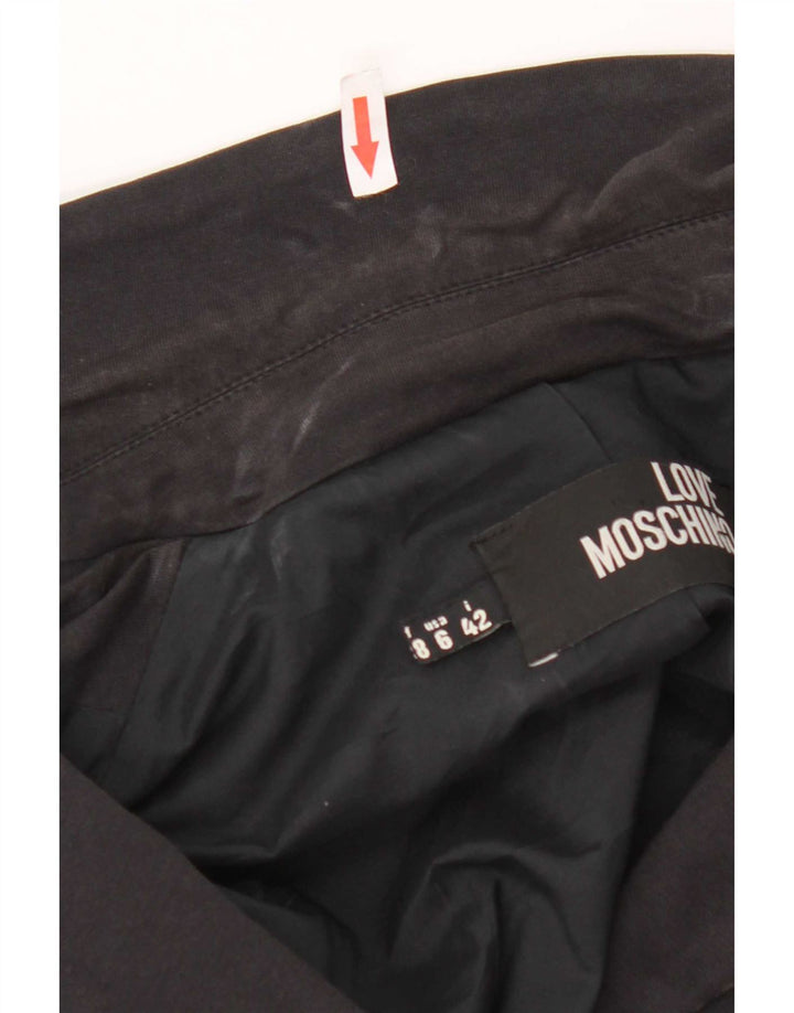 Jaqueta blazer feminina Moschino Crop Graphic 3 botões Reino Unido 10 pequena preta