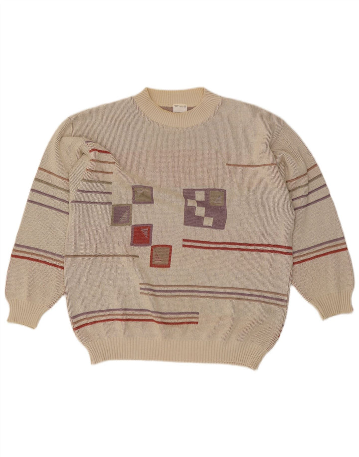 Suéter vintage masculino com gola redonda IT 48/50 cinza médio geométrico