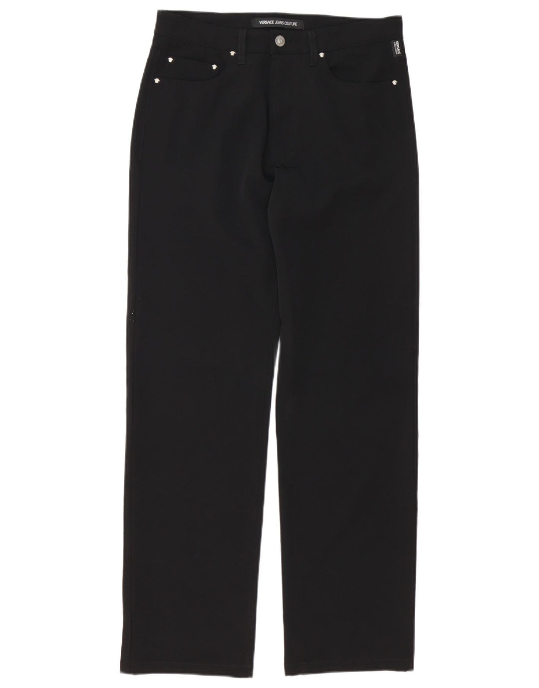 Calça casual reta masculina VERSACE IT 46 pequena W32 L30 poliéster preto