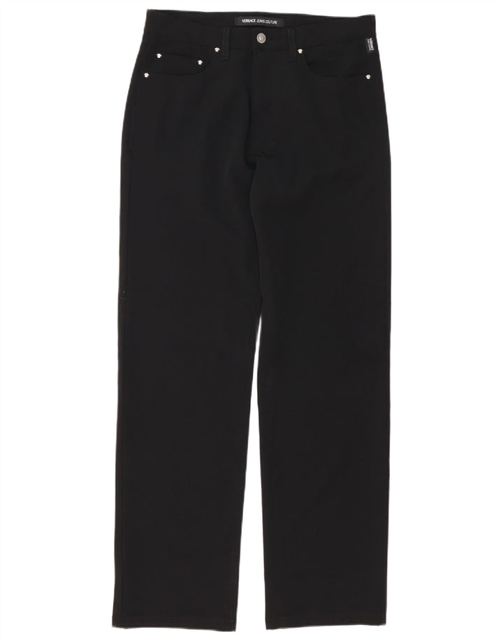 Calça casual reta masculina VERSACE IT 46 pequena W32 L30 poliéster preto