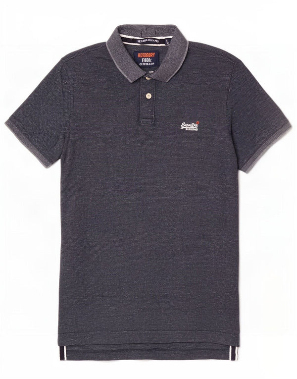 Camisa polo masculina Superdry grande algodão manchado azul marinho