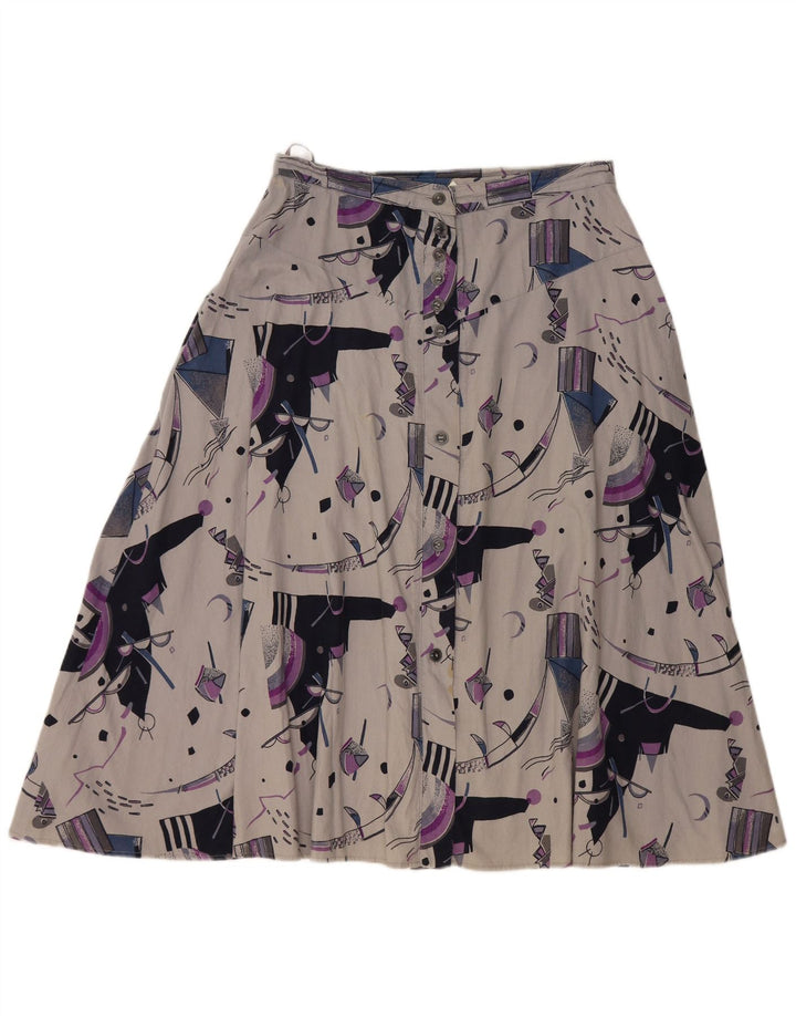 Saia feminina VINTAGE cintura alta evasê W32 grande cinza geométrica