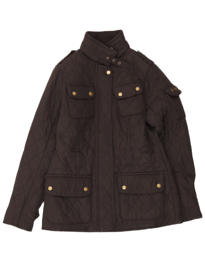 Jaqueta acolchoada militar feminina Barbour UK 10 poliéster preto pequeno