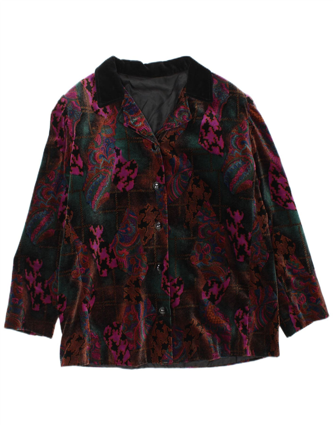 Jaqueta blazer feminina vintage com 5 botões UK 16 grande paisley multicolorida