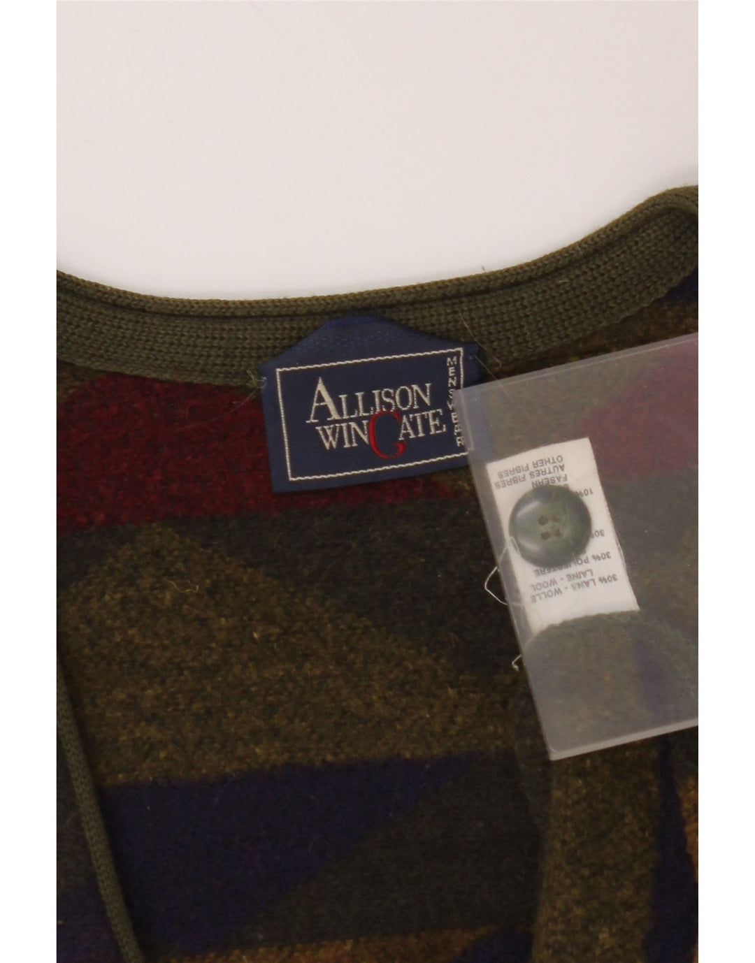 Suéter cardigã masculino ALLISON WINGATE grande multicolorido Fair Isle