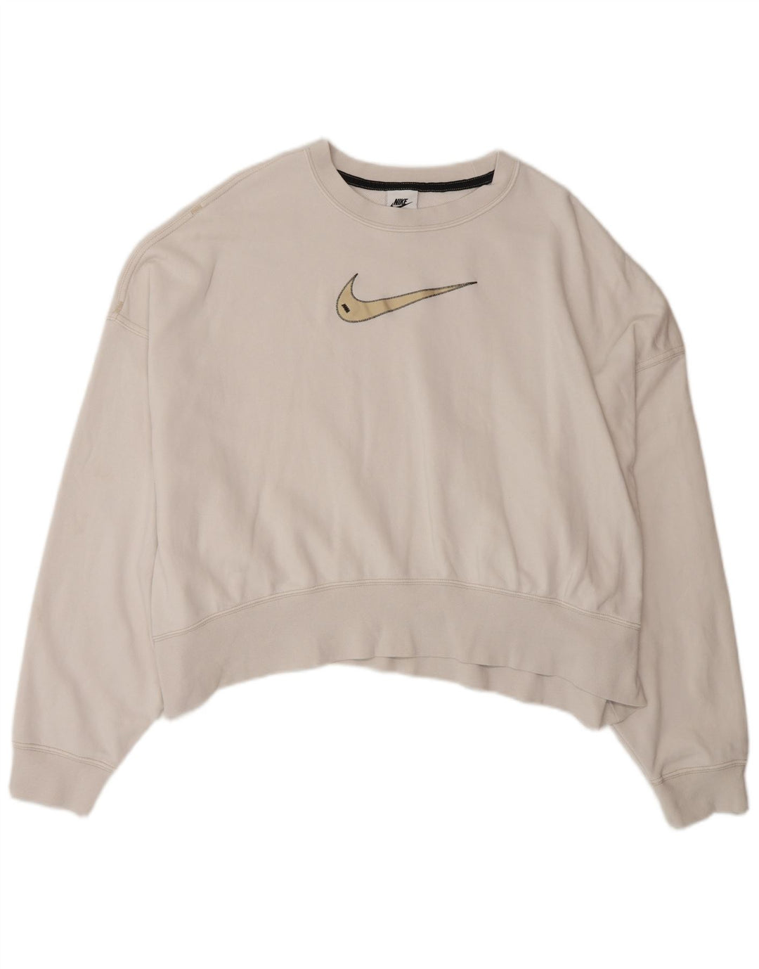 NIKE Womens Oversized Crop Graphic Moletom Jumper UK 16 Grande Branco