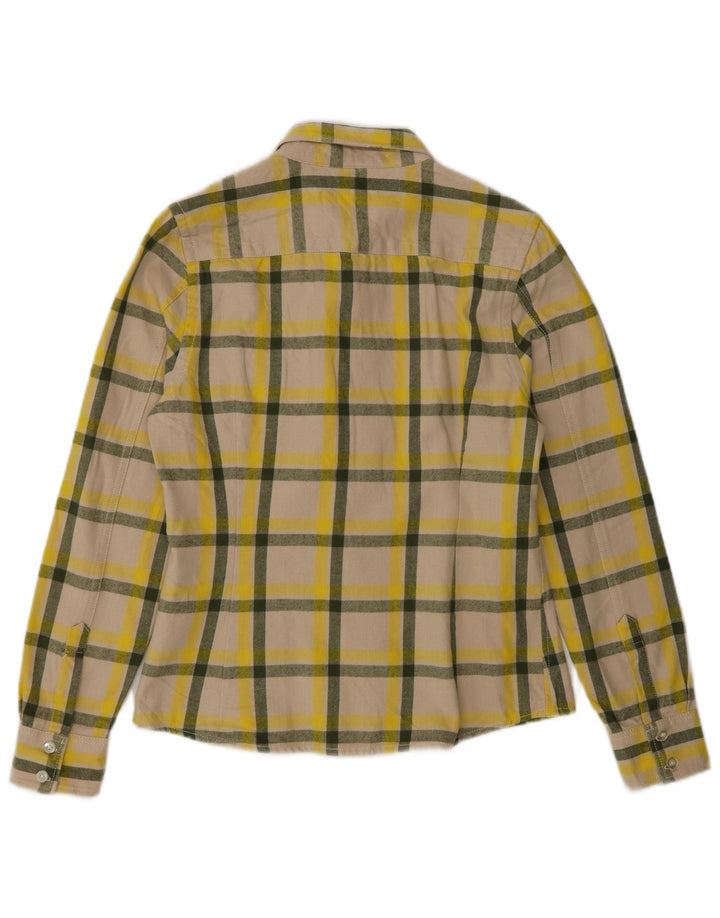 Camisa feminina de flanela Wezc Reino Unido 10 pequena xadrez multicolorida de algodão