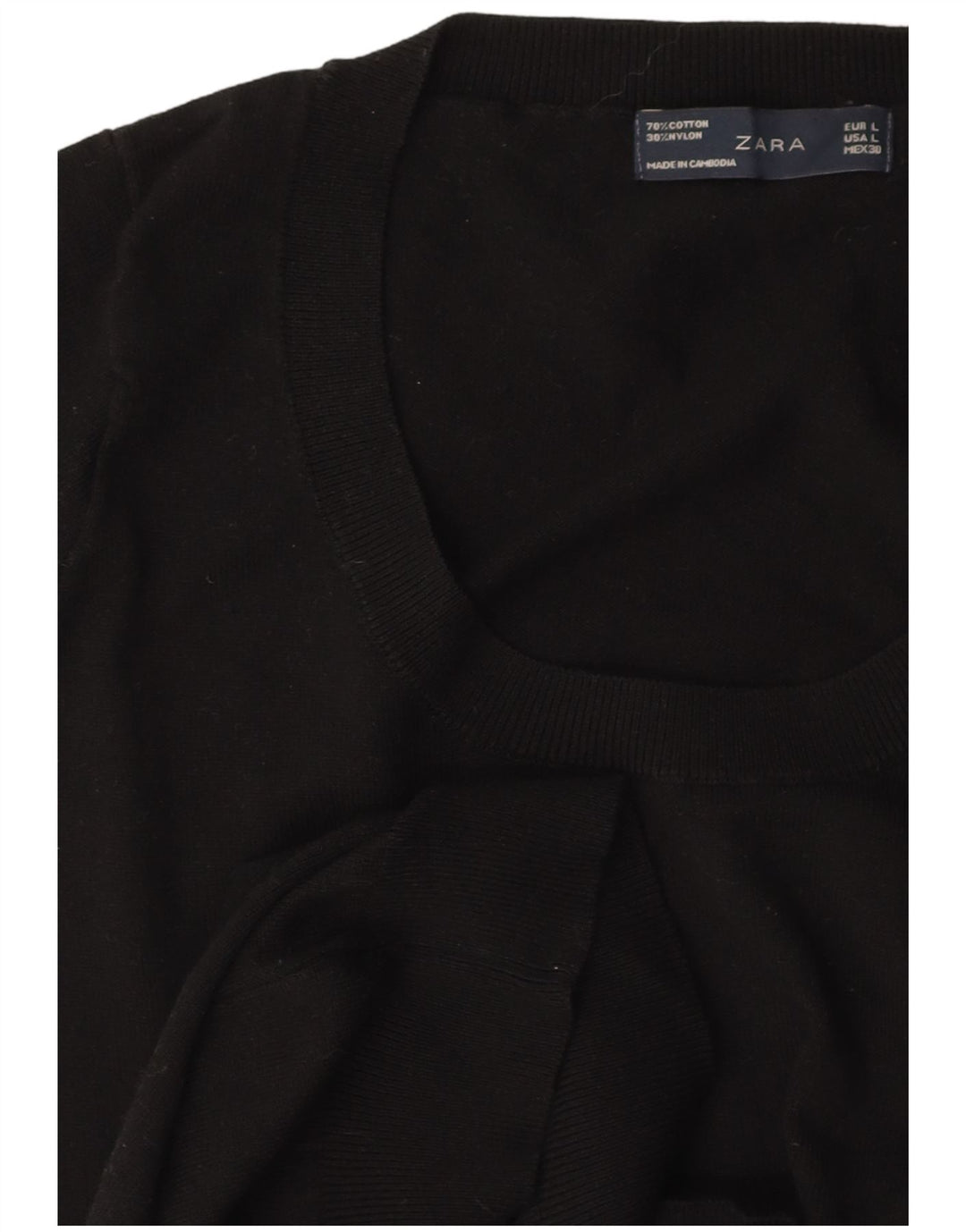 Suéter feminino ZARA de manga curta com gola canoa Reino Unido 14 grande preto