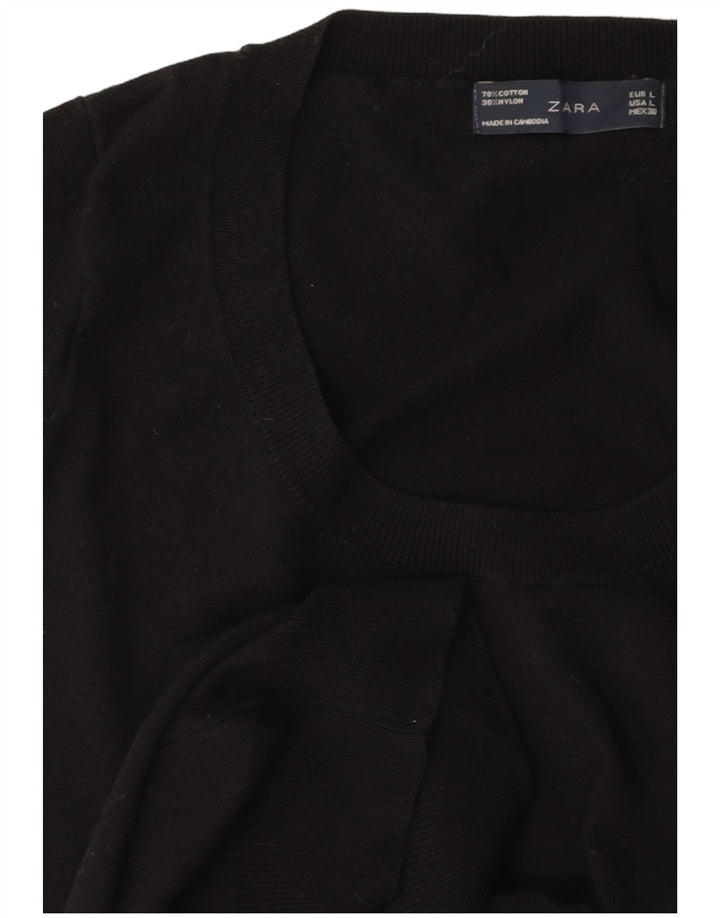 Suéter feminino ZARA de manga curta com gola canoa Reino Unido 14 grande preto