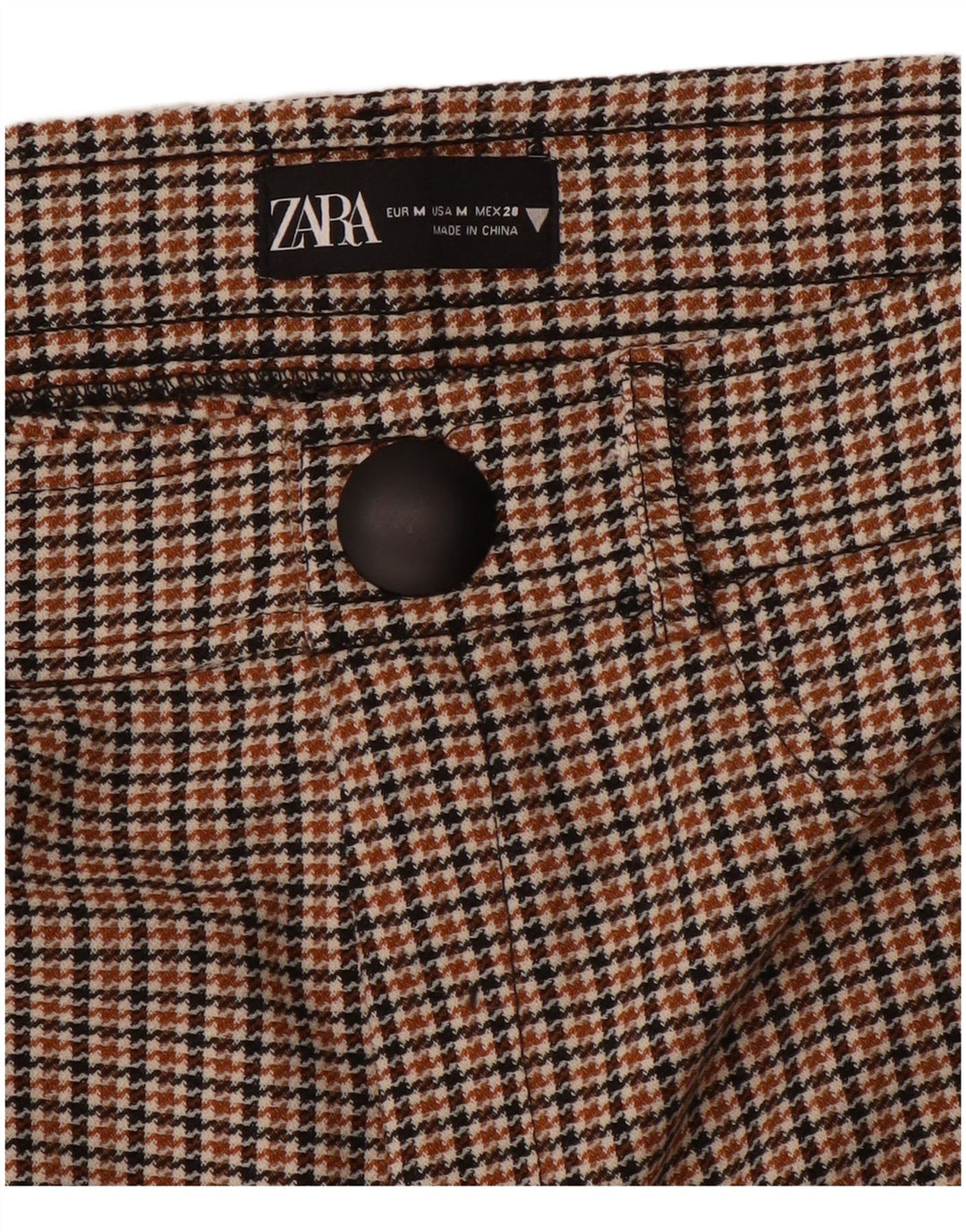 Zara Calça feminina casual slim médio W28 L28 marrom houndstooth