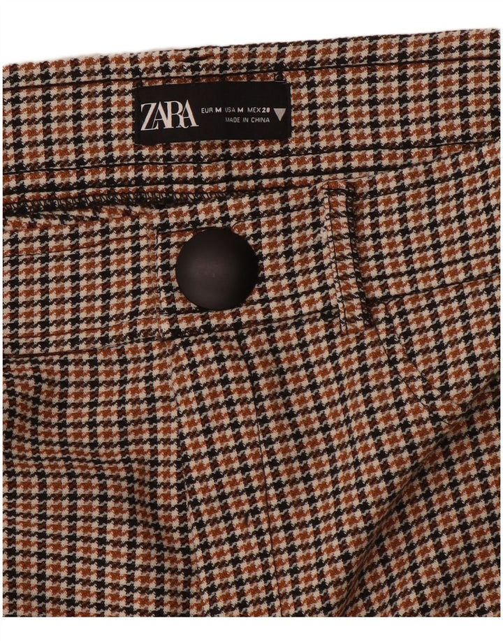 Zara Calça feminina casual slim médio W28 L28 marrom houndstooth
