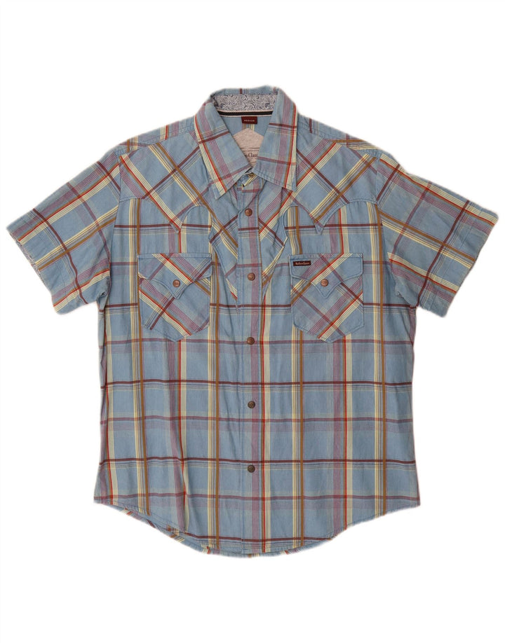 Camisa masculina de manga curta Marlboro Classics algodão xadrez azul médio