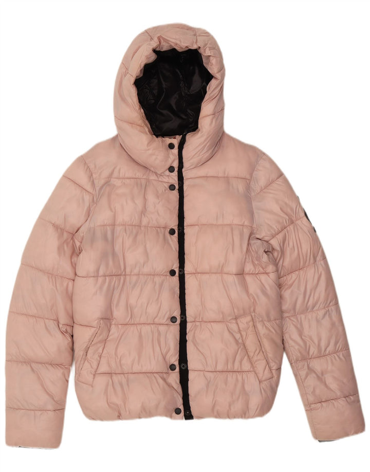 Jaqueta acolchoada com capuz feminina Superdry UK 12 nylon rosa médio