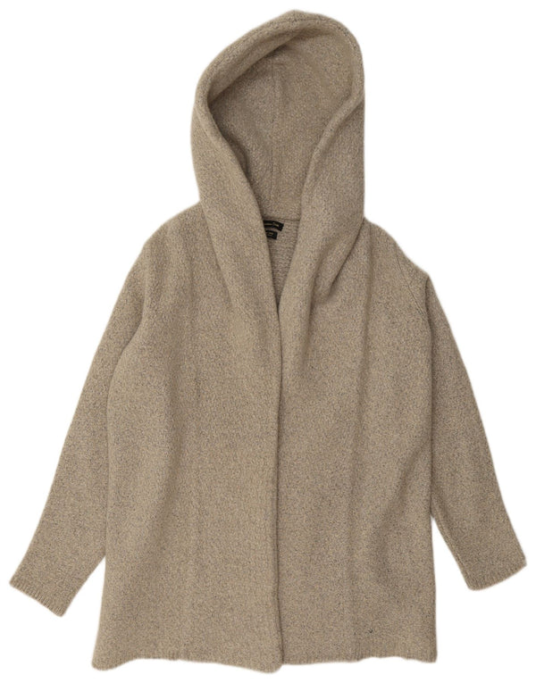 Suéter cardigã feminino aberto com capuz Massimo Dutti Reino Unido 14 grande bege