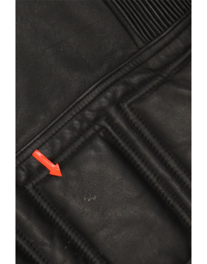 Jaqueta de couro para motociclista masculina vintage couro preto pequeno Reino Unido 36