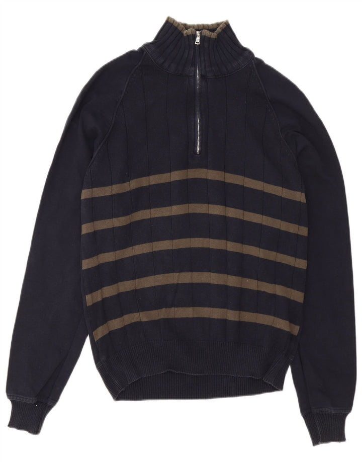 Suéter masculino Zara com zíper e gola média azul marinho listrado