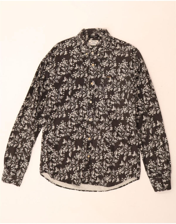 SCOTCH & SODA Camisa masculina grande de algodão floral preto havaiano