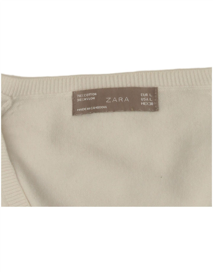 Suéter feminino ZARA com decote em V Reino Unido 14 grande branco