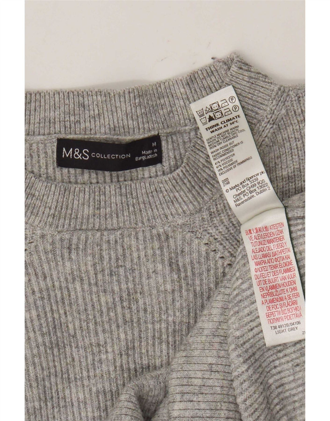 Suéter feminino Marks & Spencer com gola redonda Reino Unido 12 cinza médio manchado