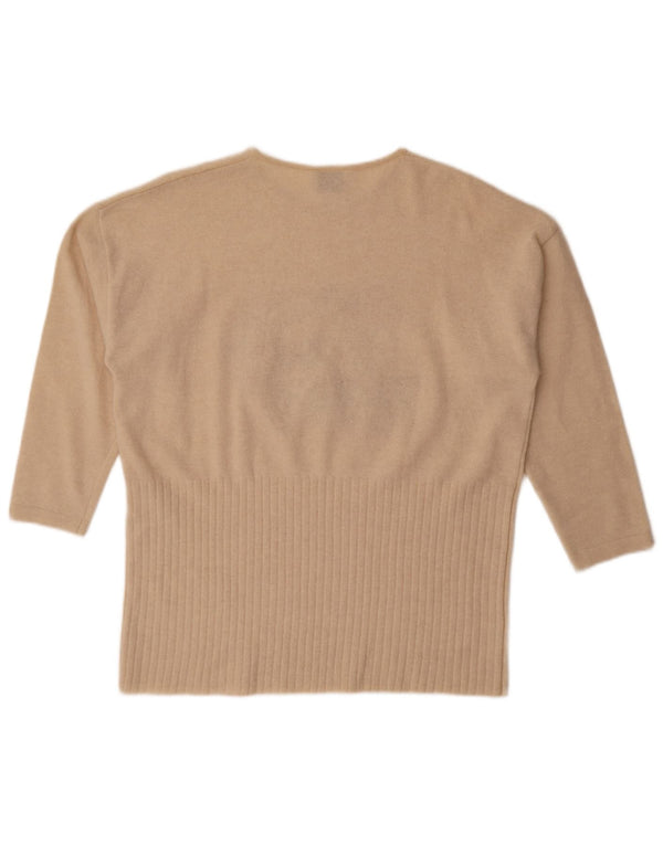 Suéter feminino vintage com manga 3/4 e gola redonda Reino Unido 20 2XL bege