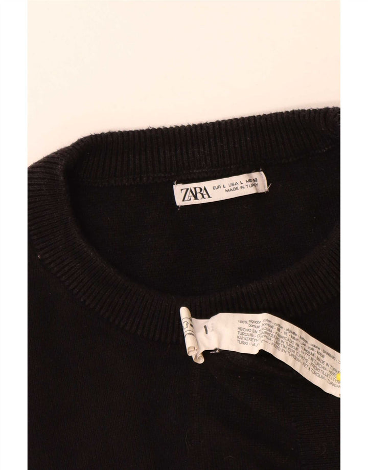 Suéter masculino Zara com gola redonda, grande algodão preto