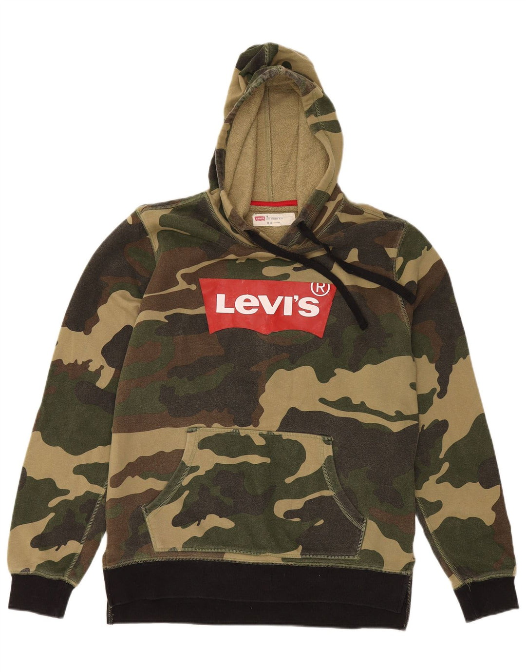 LEVI'S Mens Graphic Hoodie Jumper Medium Khaki Camouflage Cotton
