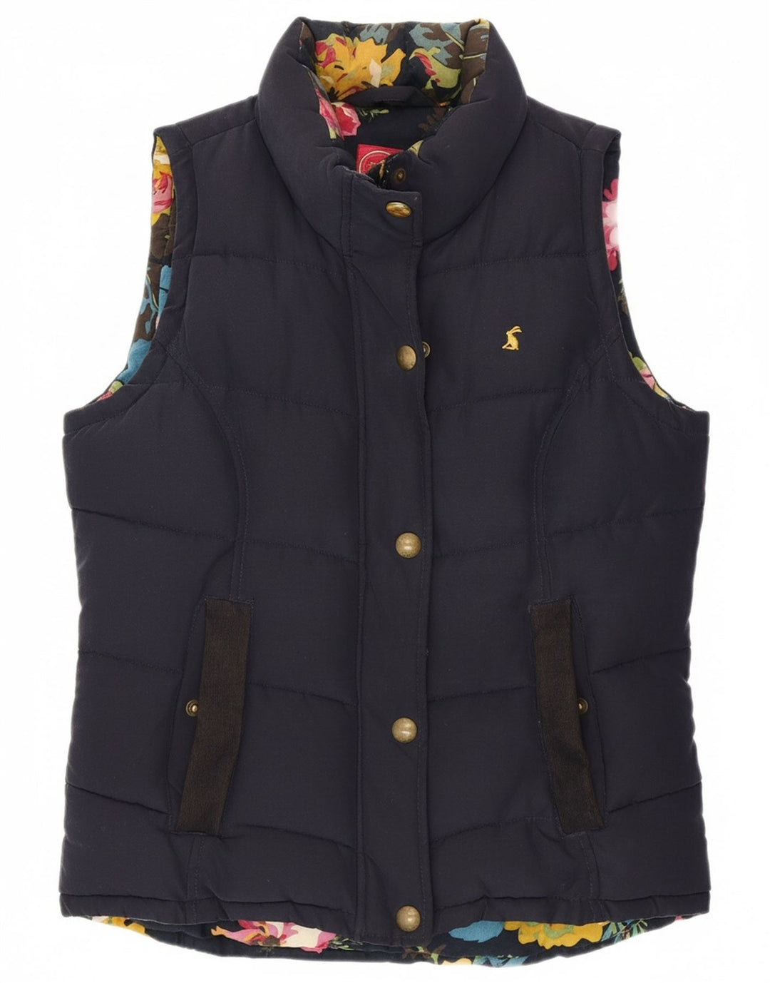 JOULES Colete acolchoado feminino UK 8 pequeno algodão azul marinho