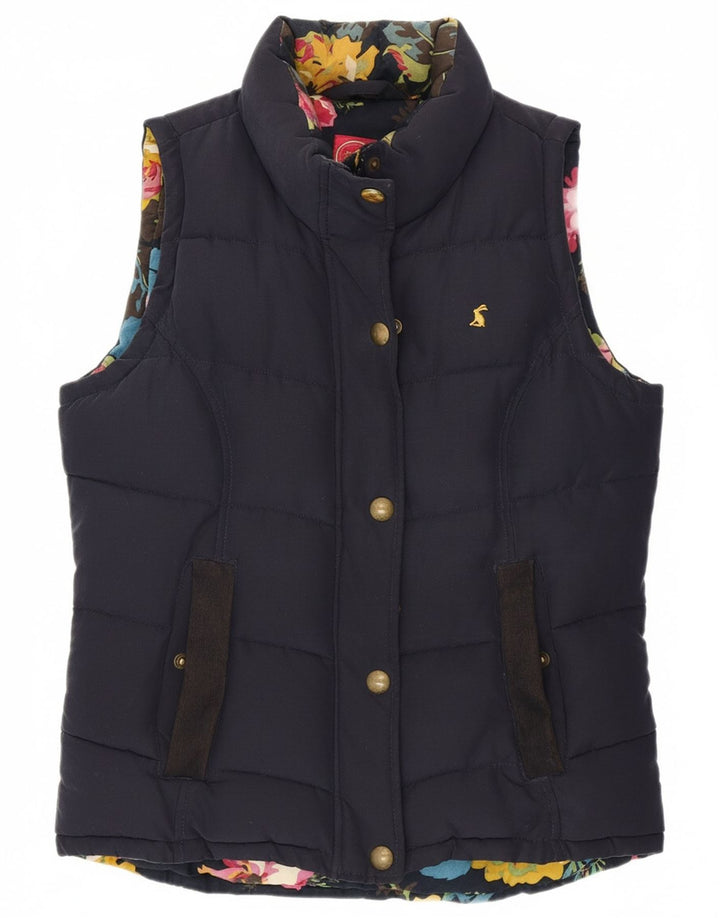 JOULES Colete acolchoado feminino UK 8 pequeno algodão azul marinho