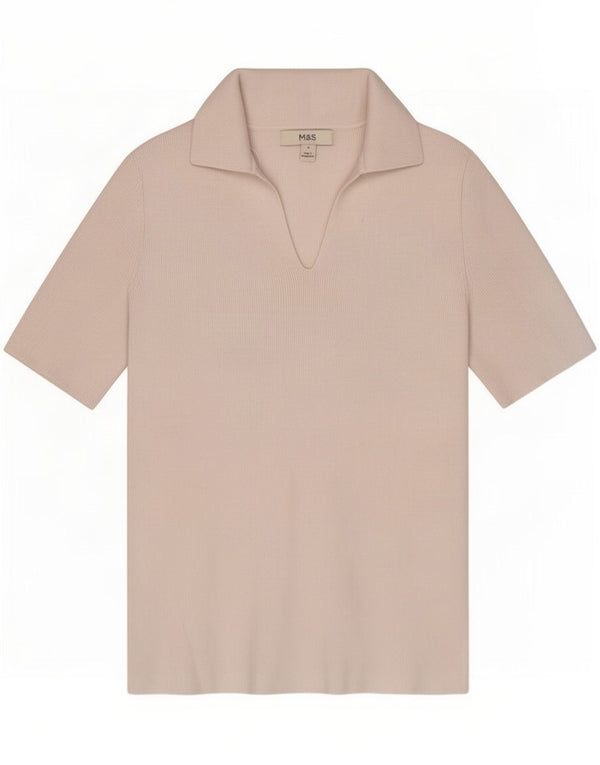 Marks & Spencer Womens Polo Shirt UK 10 Small White Cotton