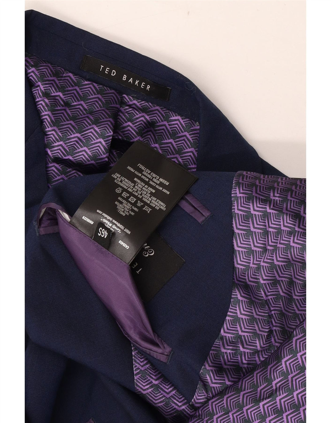 Jaqueta blazer masculina de 2 botões Ted Baker Reino Unido 46 3XL lã azul marinho