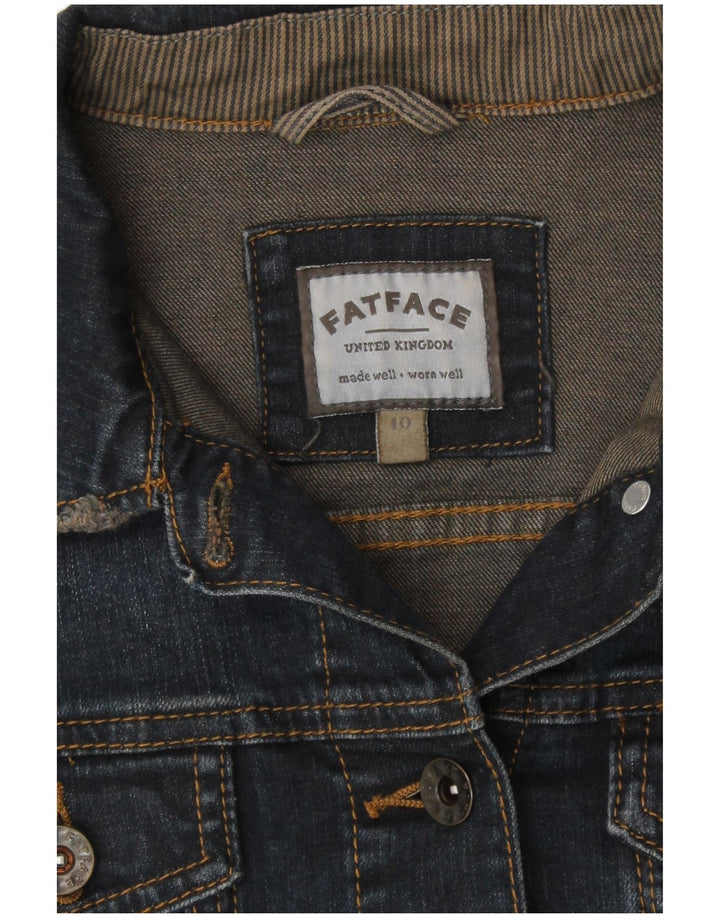 Jaqueta jeans feminina Fat Face Reino Unido 10 algodão azul marinho pequeno