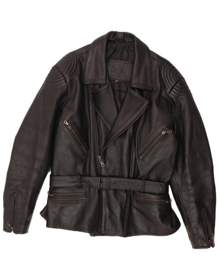 Jaqueta Louis Mens Couro Biker UK 42 XL Couro Preto