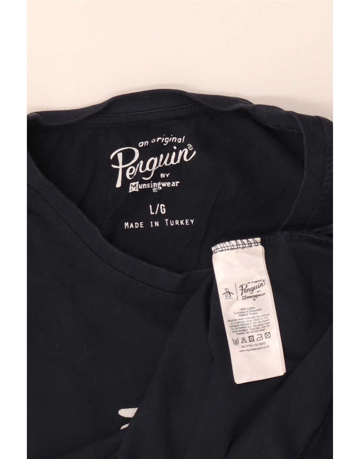 Camiseta gráfica masculina Penguin Top grande algodão azul marinho