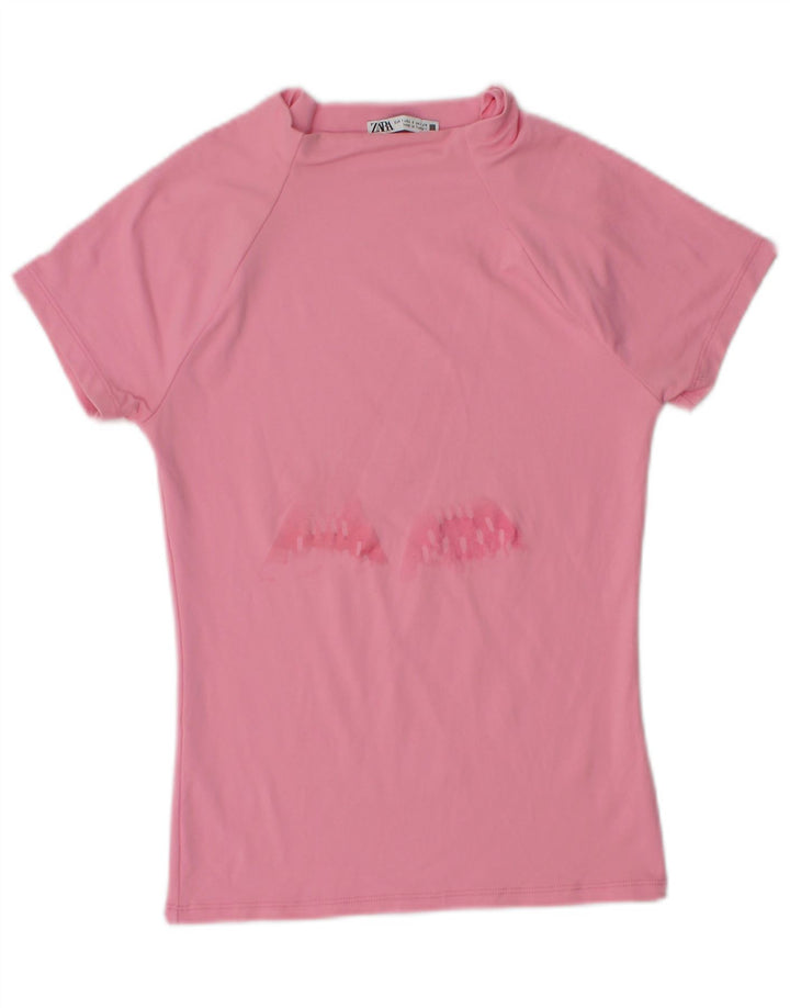 Zara Womens Graphic T-Shirt Top UK 8 Pequeno Rosa