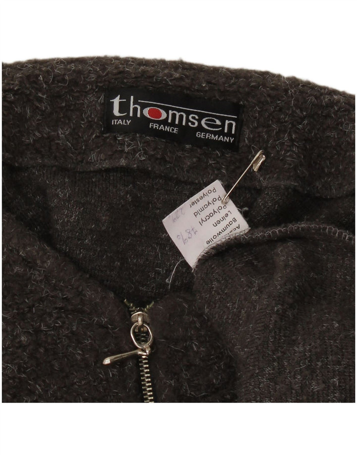 Suéter feminino VINTAGE com gola canoa grande Reino Unido 14 cinza médio