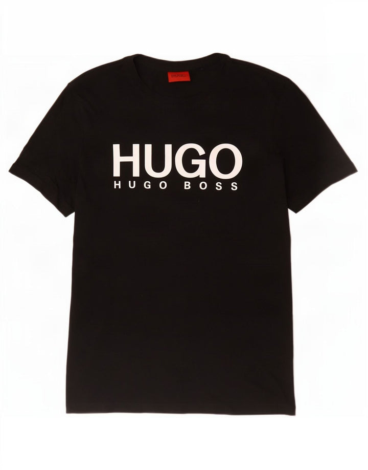 Camiseta gráfica masculina Hugo Boss Top médio algodão preto