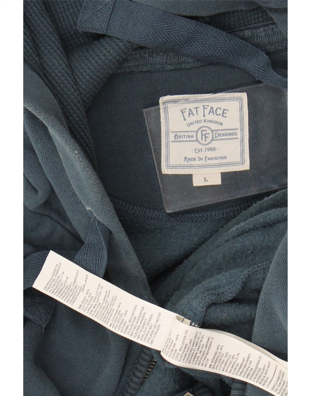 Suéter masculino com capuz e zíper Fat Face grande algodão verde